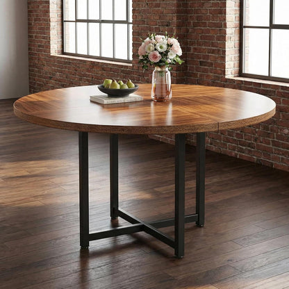 Runder Esstisch 120cm – Industrieller Küchentisch Schwarz & Braun