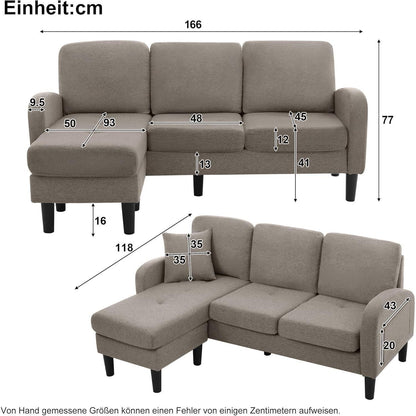 Ecksofa mit Chaiselongue – Dunkelgrau, 3-Sitzer, Modular