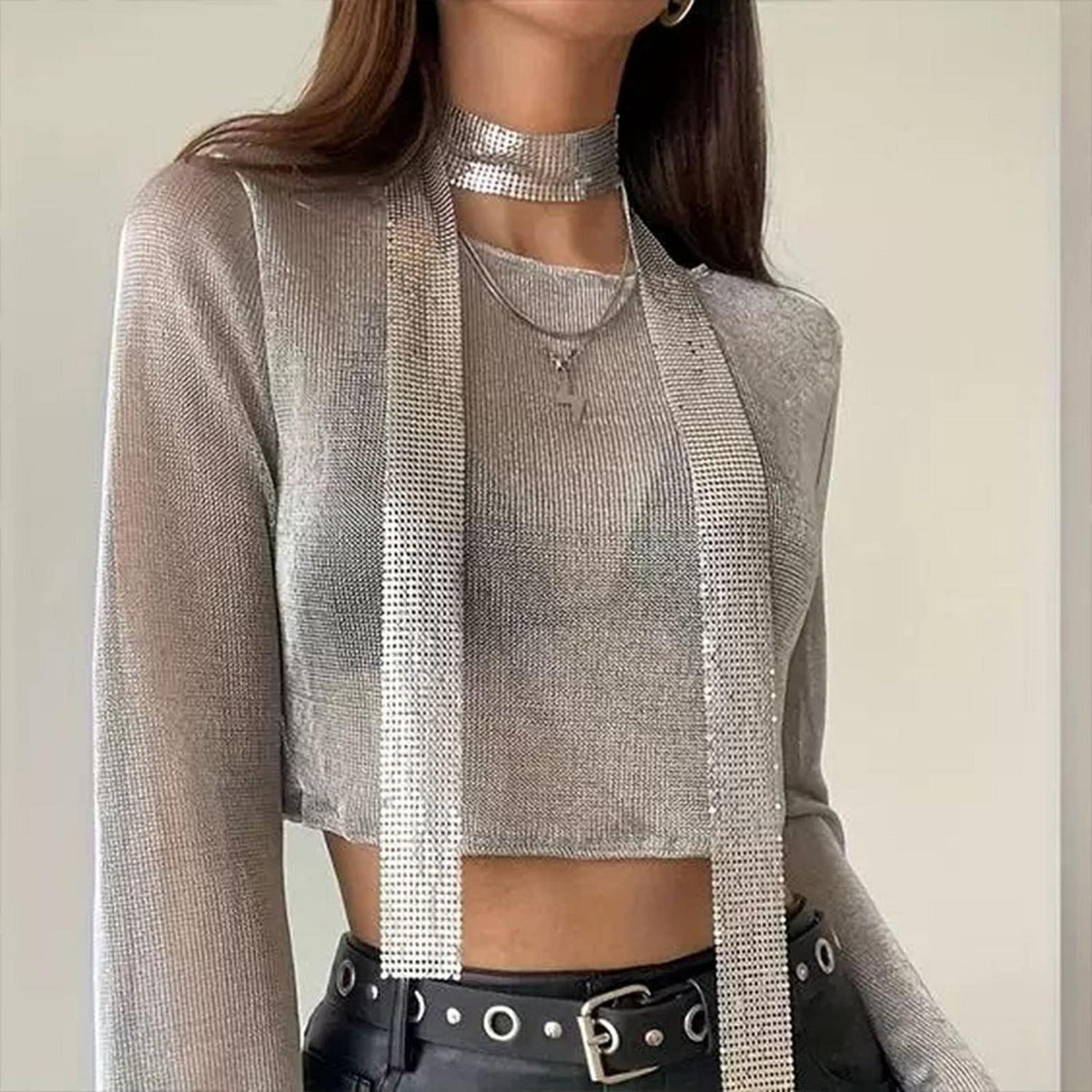 2er Set Pailletten-Schal glitzernd für Damen Schwarz/Silber