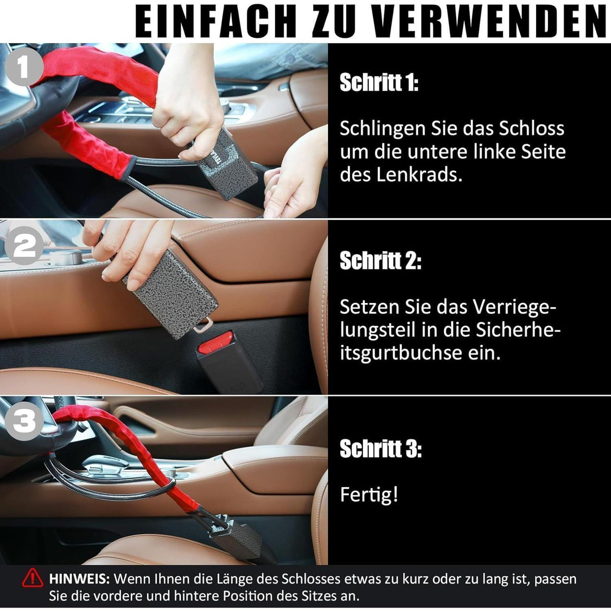 Lenkradschloss Rot, Universell, Doppeltes Diebstahlschutzsystem