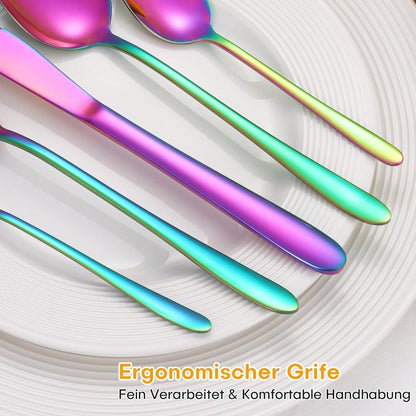 60-teiliges Besteckset Regenbogen für 12 Personen, Edelstahl, Spülmaschinenfest