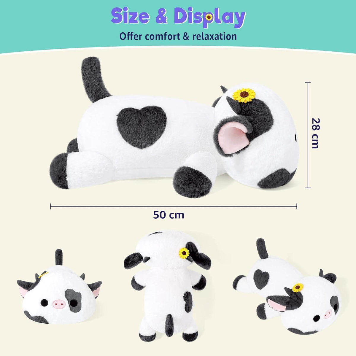 Gewichtetes Kuscheltier Kuh – 50cm Plüschtier zum Kuscheln