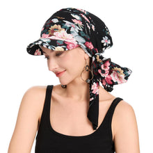 Damen Chemo Kopfbedeckung mit Krempe & Blumenmuster Schwarz