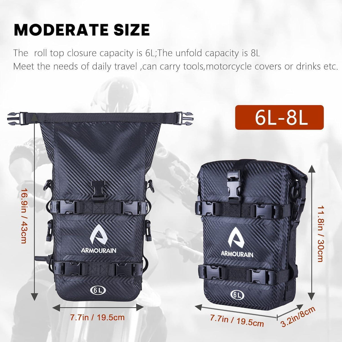 Motorrad Sturzbügeltasche Wasserdicht 6L Carbon Schwarz 2er Set