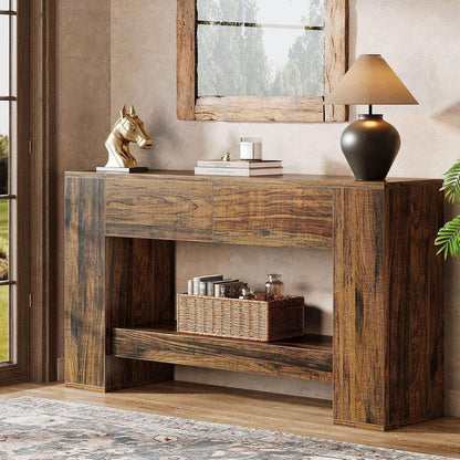 Rustikaler Konsolentisch mit 2 Schubladen – 140cm, Braun