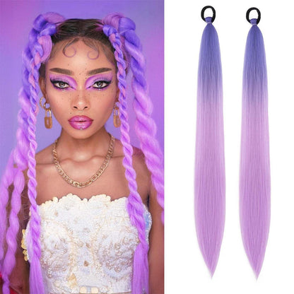 Ombre Zopfverlängerung Blau-Lila zu Hell-Lila, 66cm (2er Pack)