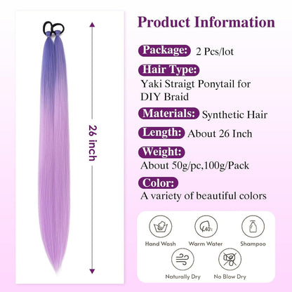 Ombre Zopfverlängerung Blau-Lila zu Hell-Lila, 66cm (2er Pack)