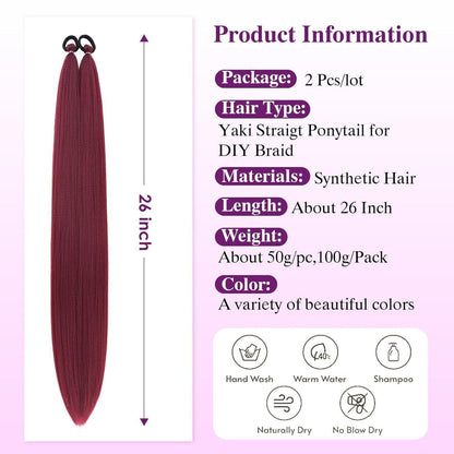 Ombre Zopfverlängerung 66cm – Weinrot, 2er Pack