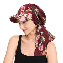 Damen Chemo Kopfbedeckung mit Krempe, Blumenmuster Burgunderrot