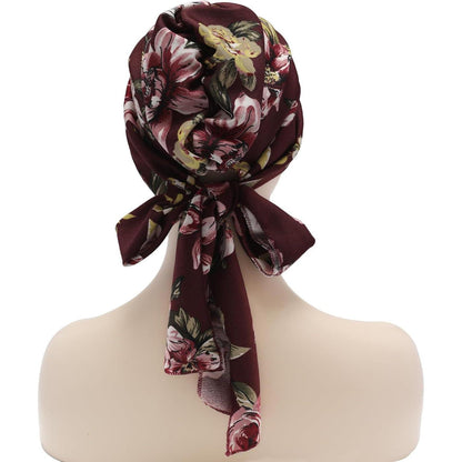 Damen Chemo Kopfbedeckung mit Krempe, Blumenmuster Burgunderrot