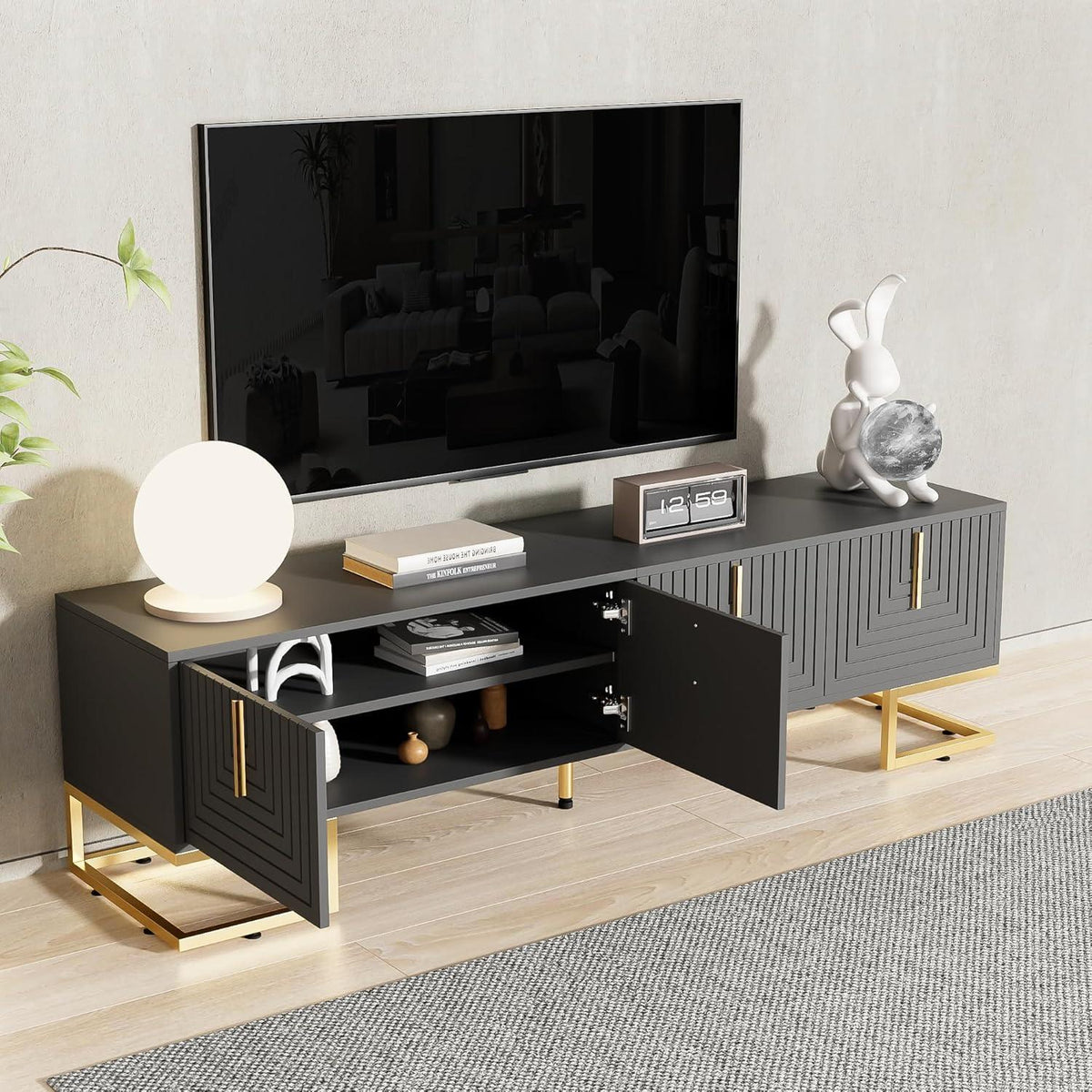 TV Lowboard Grau mit Struktur & Schubladen – 170x40x45.5cm
