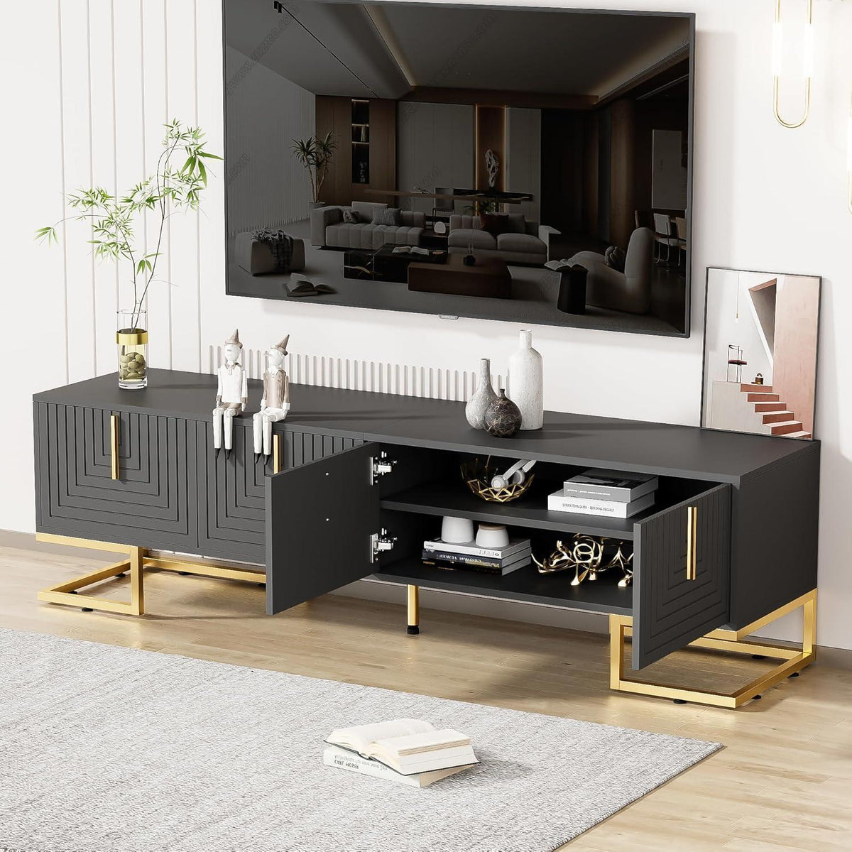TV Lowboard Grau mit Struktur & Schubladen – 170x40x45.5cm