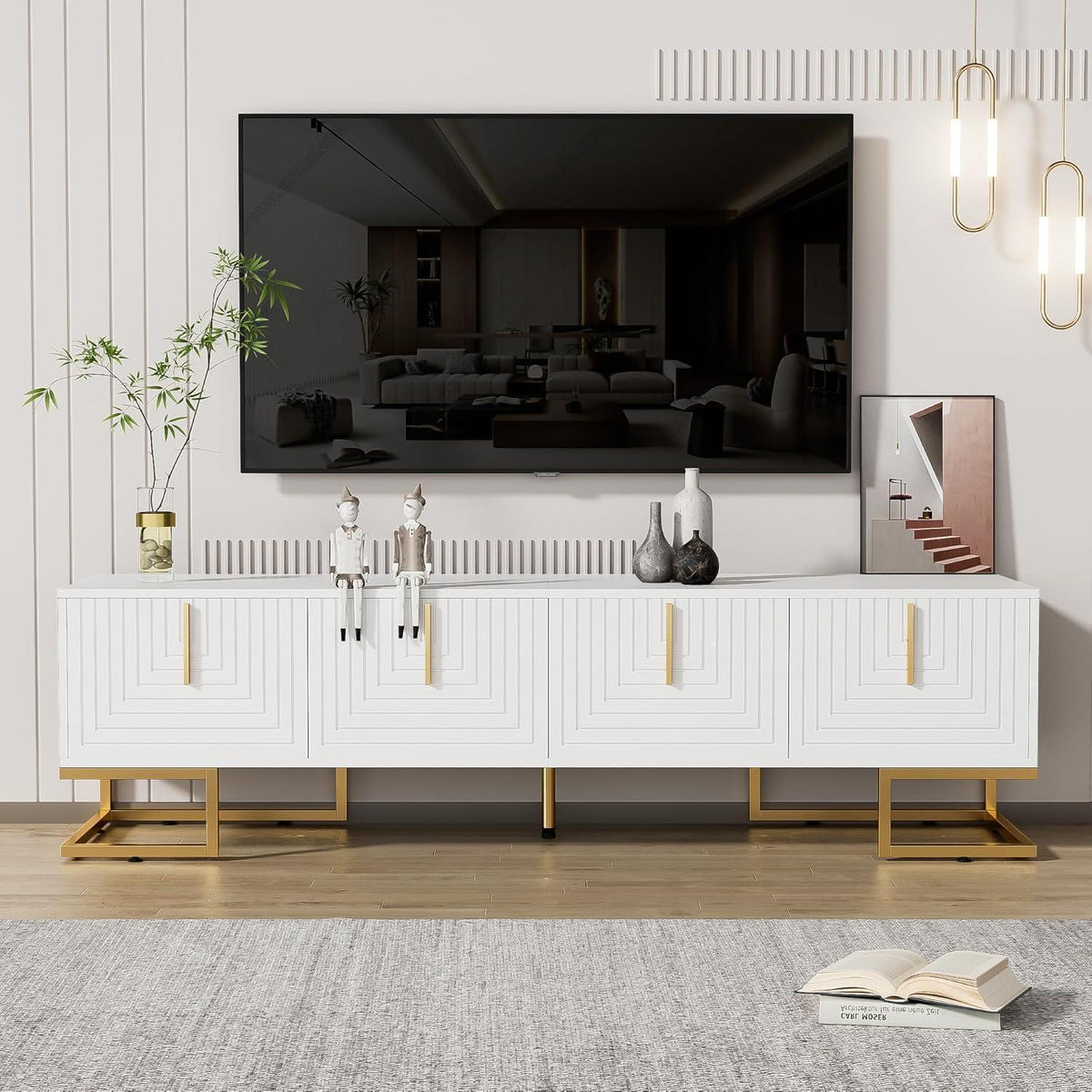 TV-Lowboard weiß mit goldenen Akzenten | 170x40x45.5cm