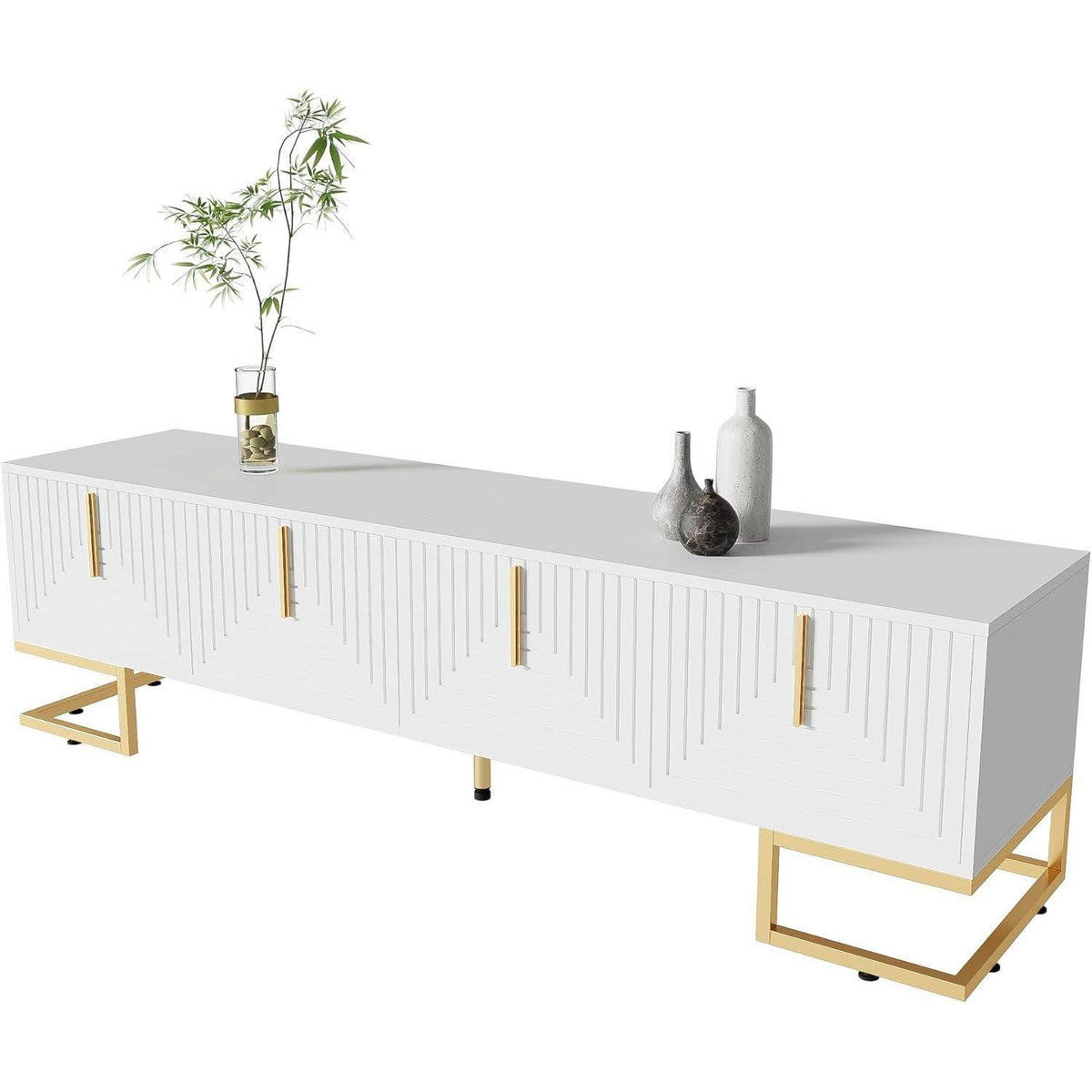 TV-Lowboard weiß mit goldenen Akzenten | 170x40x45.5cm