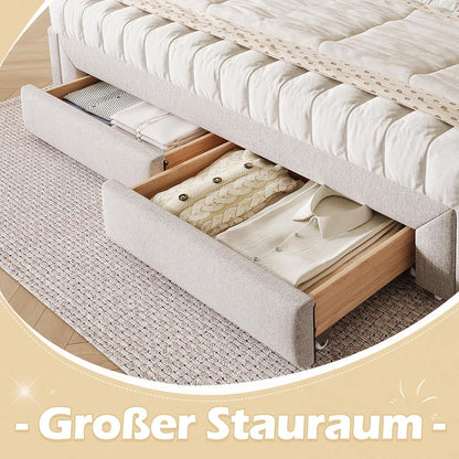 Tagesbett 90x200cm mit Bettkasten & Schubladen (Beige)