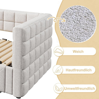 Tagesbett 90x200cm mit Bettkasten & Schubladen (Beige)