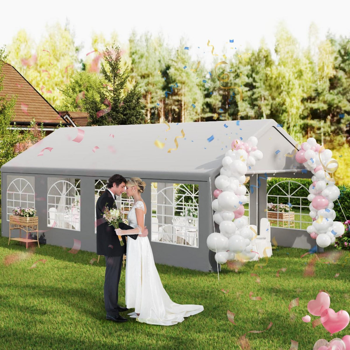 Party Zelt 4x8m Grau – Wasserdicht & Stabil für Garten & Events