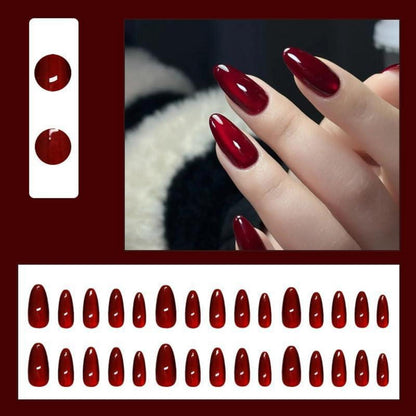 Dunkelrote Almond Press on Nails - Cat Eye Magnetic Nägel