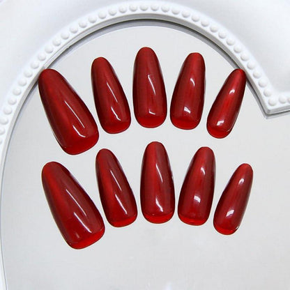 Dunkelrote Almond Press on Nails - Cat Eye Magnetic Nägel