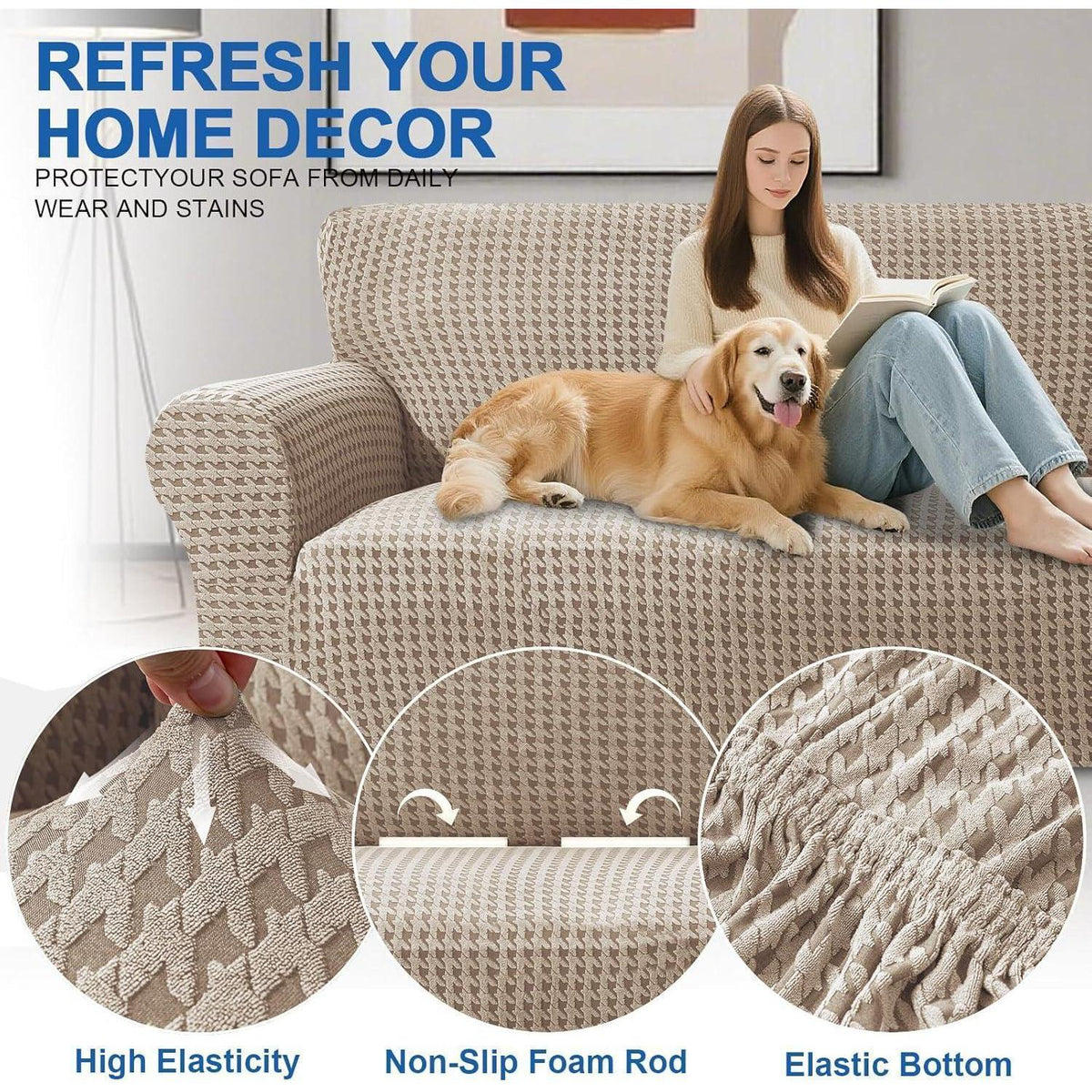 Stretch Sofaüberzug 2 Sitzer – Rutschfest & Jacquard