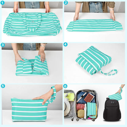 XXL Strandtasche mit 13 Taschen, wasserdicht, faltbar, grün gestreift