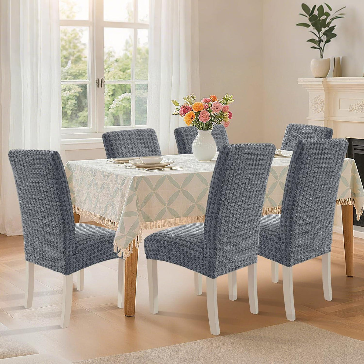 Stuhlhussen 2er Set – Stretch Stuhlbezüge Hellgrau