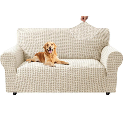 Stretch Sofaüberzug 2 Sitzer – Rutschfest & Jacquard Beige