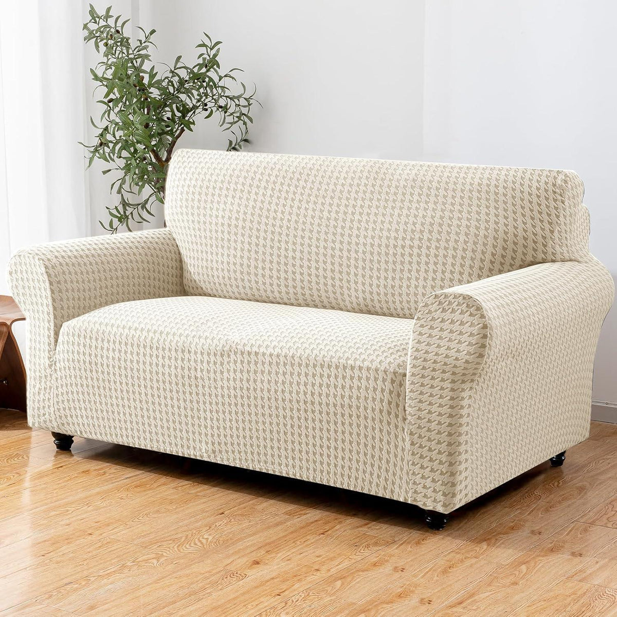 Stretch Sofaüberzug 2 Sitzer – Rutschfest & Jacquard Beige