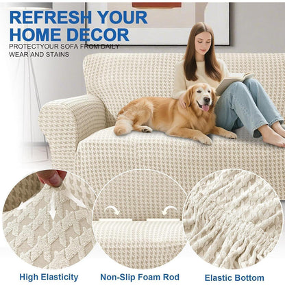 Stretch Sofaüberzug 2 Sitzer – Rutschfest & Jacquard Beige