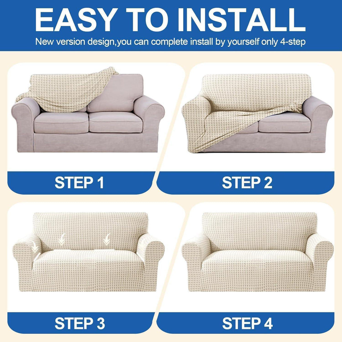 Stretch Sofaüberzug 2 Sitzer – Rutschfest & Jacquard Beige