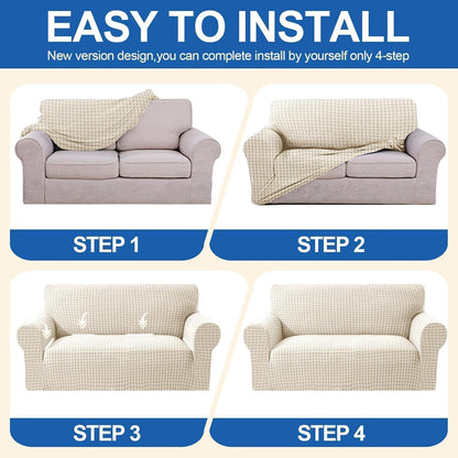 Stretch Sofaüberzug 2 Sitzer – Rutschfest & Jacquard Beige