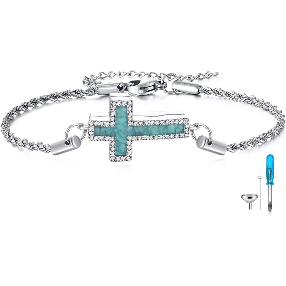 Kreuz Urnenarmband aus Sterling Silber für Asche & Erinnerungen
