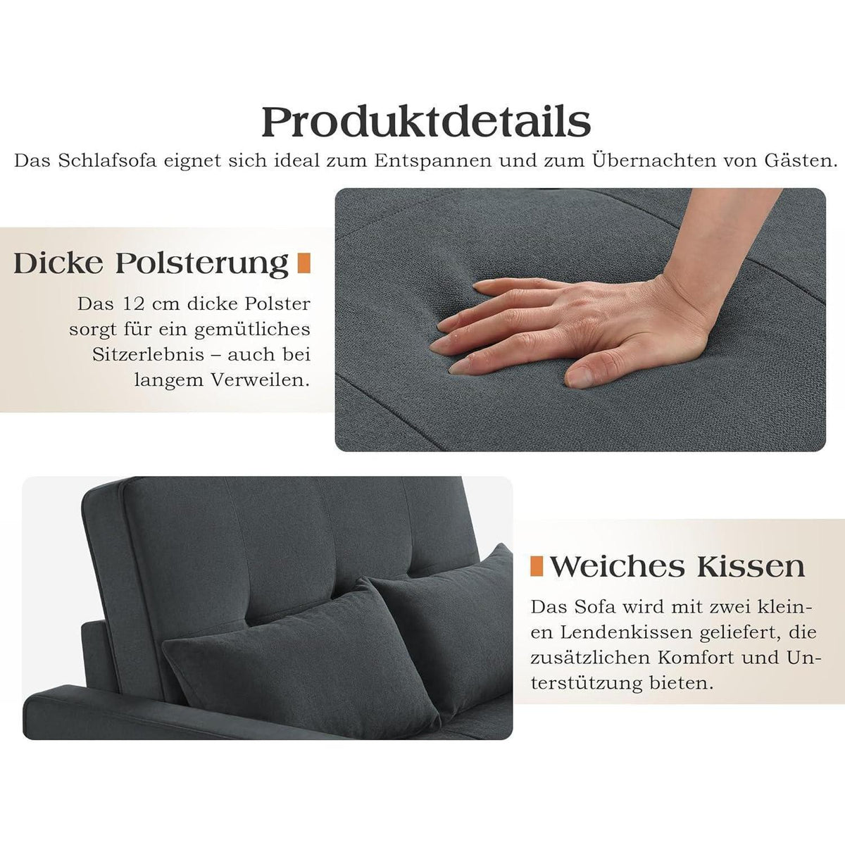 Schlafsofa 186x122cm mit verstellbarer Rückenlehne & Stauraum