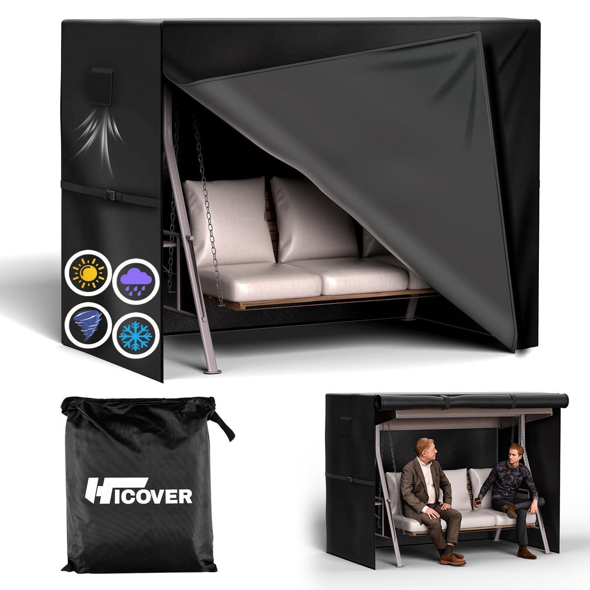 Hollywoodschaukel Abdeckung 3-Sitzer | Wasserdicht & Winterfest 210x150x150cm