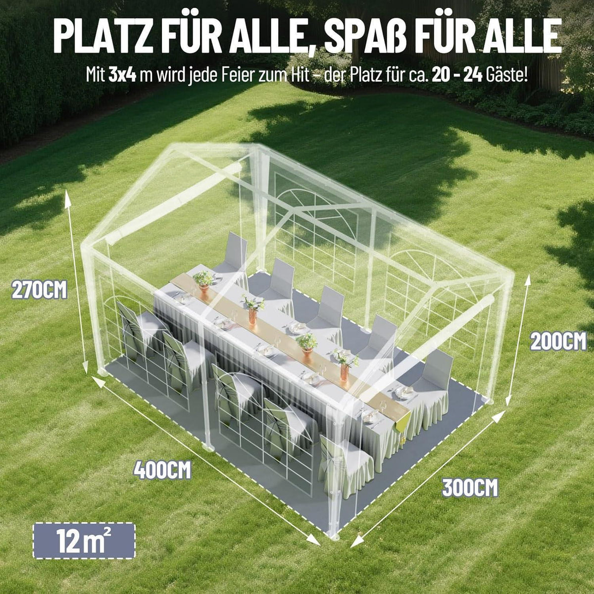 Party Zelt 3x4 – Wasserdicht, Stabil & Winterfest