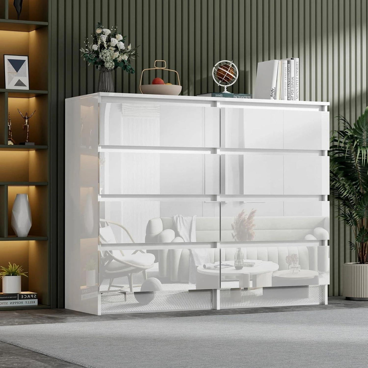 Weiße Kommode mit 6/8 Schubladen – Hochglanz Schlafzimmerschrank