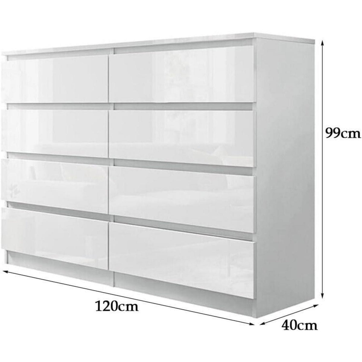 Weiße Kommode mit 6/8 Schubladen – Hochglanz Schlafzimmerschrank