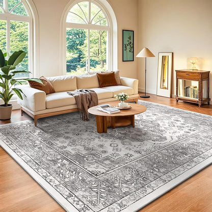 Waschbarer Kurzflorteppich 200x290 cm Vintage Boho Grau