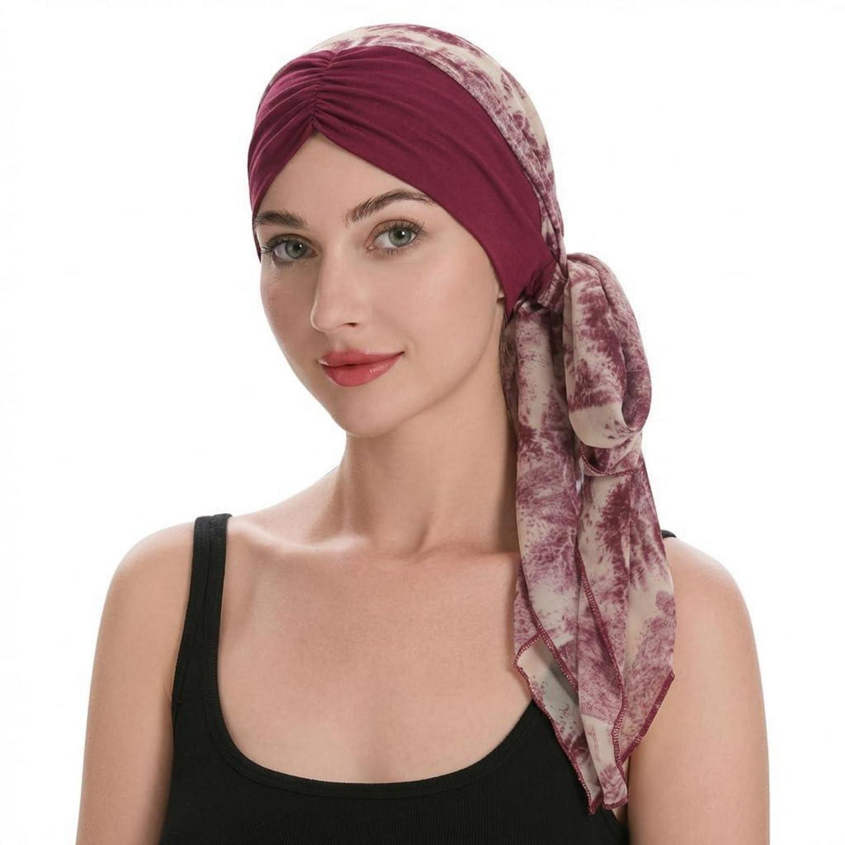 Damen Turban Kopftuch Burgunderrot Bedruckt – Vielseitig & Bequem