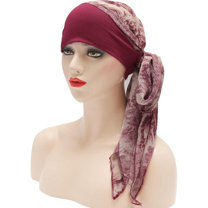 Damen Turban Kopftuch Burgunderrot Bedruckt – Vielseitig & Bequem