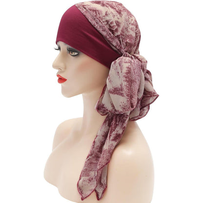 Damen Turban Kopftuch Burgunderrot Bedruckt – Vielseitig & Bequem