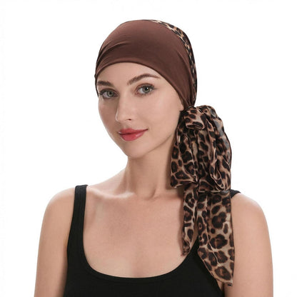 Damen Turban Kopfbedeckung Leopardenmuster Braun