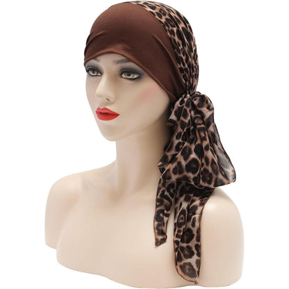 Damen Turban Kopfbedeckung Leopardenmuster Braun