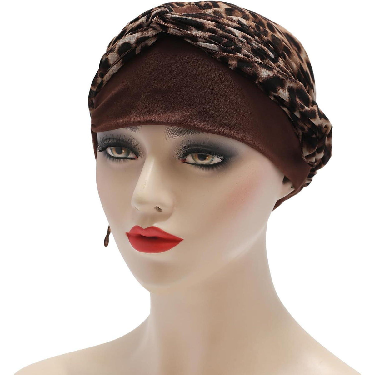 Damen Turban Kopfbedeckung Leopardenmuster Braun