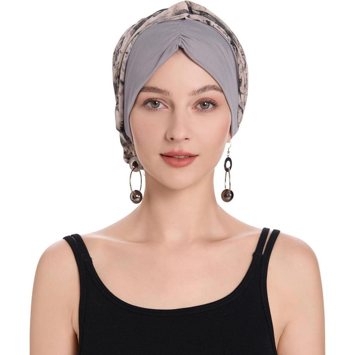 Damen Turban Kopftuch Schmetterling Hellgrau