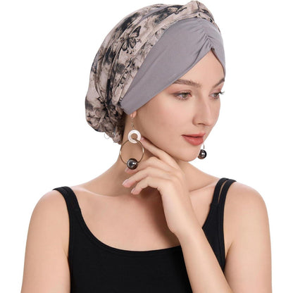 Damen Turban Kopftuch Schmetterling Hellgrau