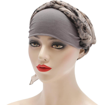 Damen Turban Kopftuch Schmetterling Hellgrau