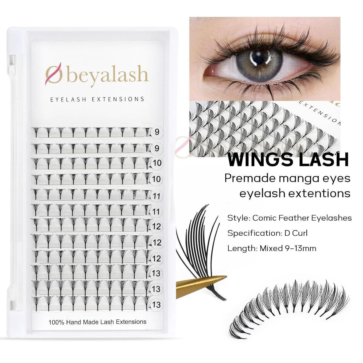 Vorgefertigte Wimpernextensions 120 Fächer – Wings Lash Schwarz