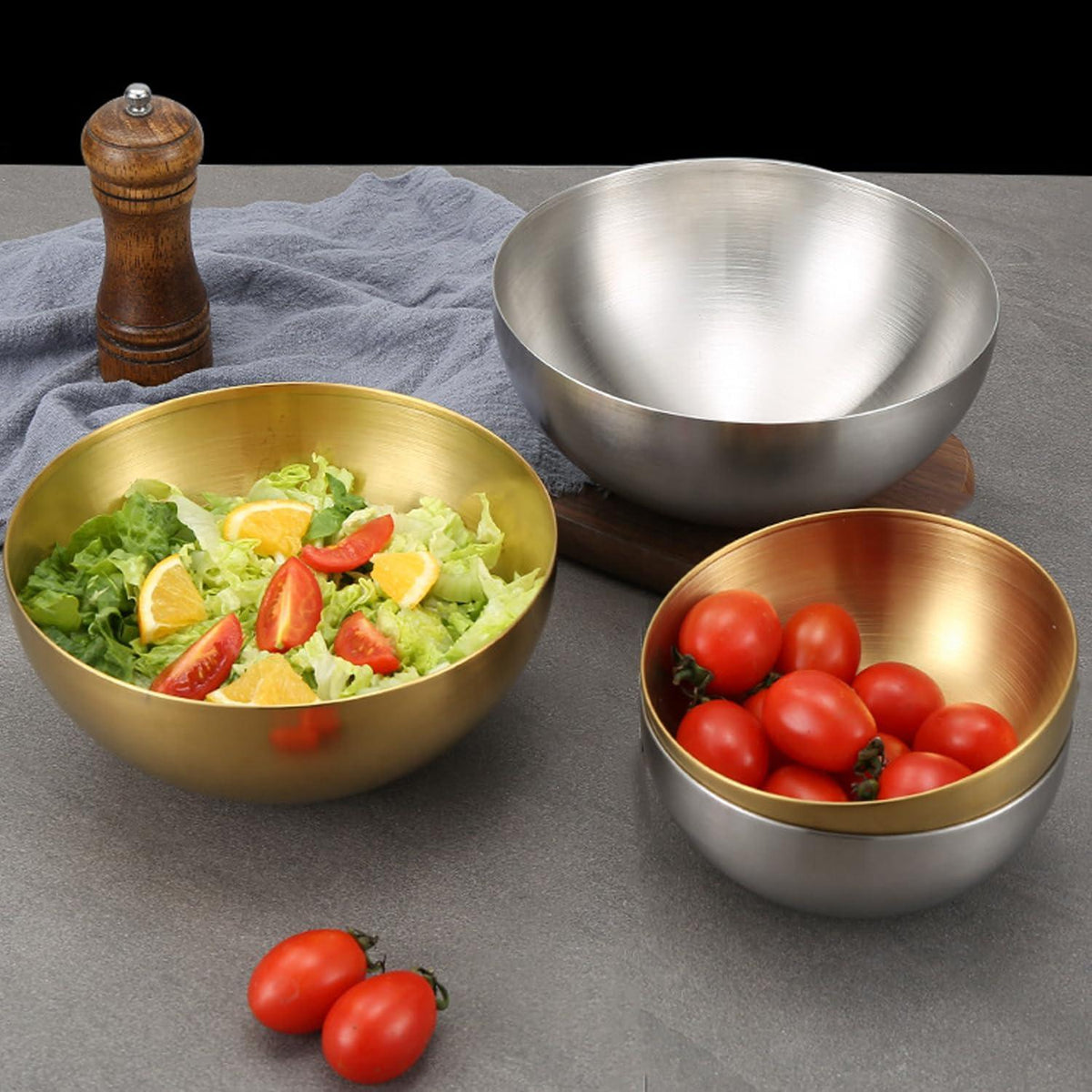 Reisschüsseln Edelstahl Gold Koreanisch 3er Set 15-25cm