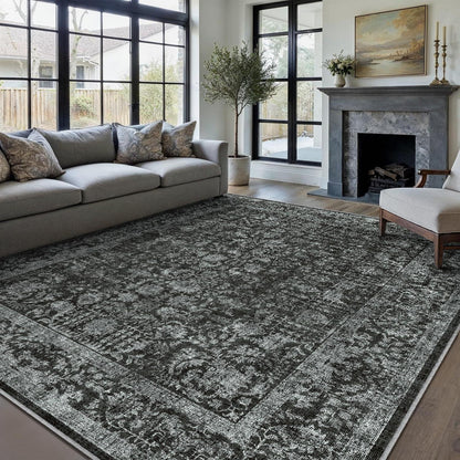 Vintage Teppich Schwarz 240x300cm Waschbar Wohnzimmer Teppich